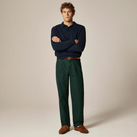 Relaxed-fit double-pleated chino pant in washed canvas