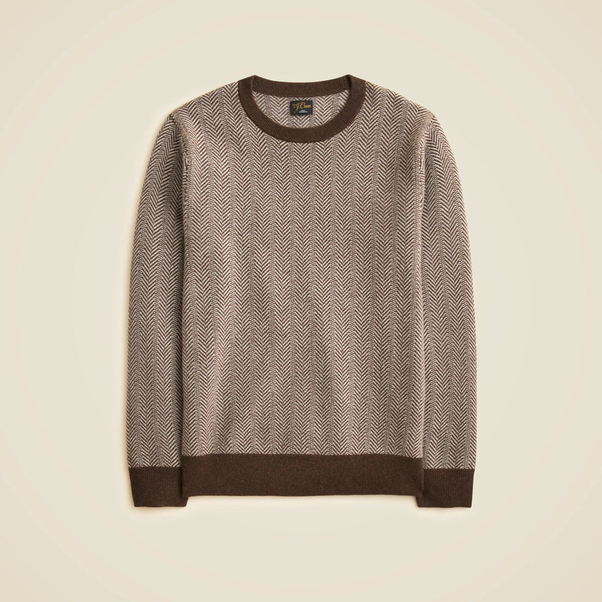 Cashmere crewneck sweater in jacquard herringbone