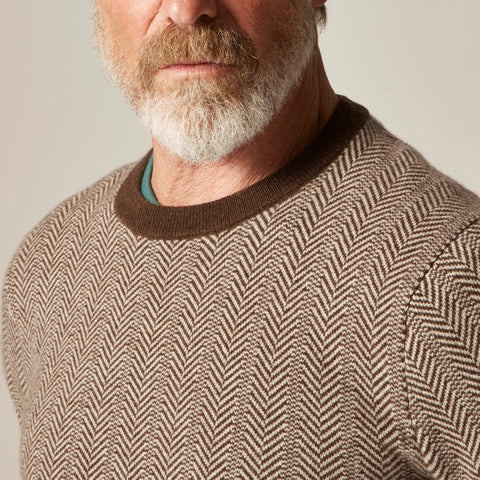 Cashmere crewneck sweater in jacquard herringbone