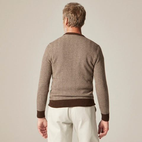 Cashmere crewneck sweater in jacquard herringbone