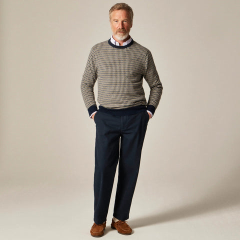 Cashmere crewneck sweater in houndstooth