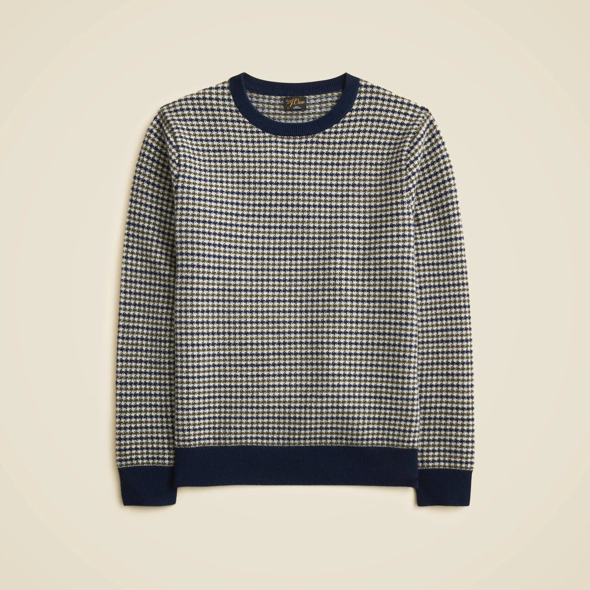 Cashmere crewneck sweater in houndstooth