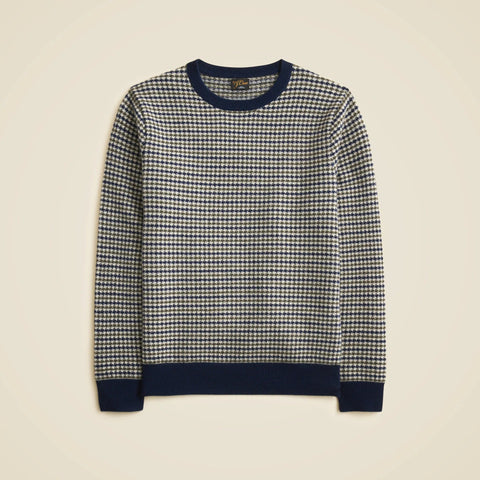 Cashmere crewneck sweater in houndstooth
