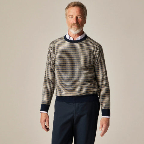 Cashmere crewneck sweater in houndstooth