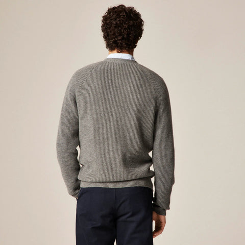 Midweight cashmere ribbed V-neck cardigan