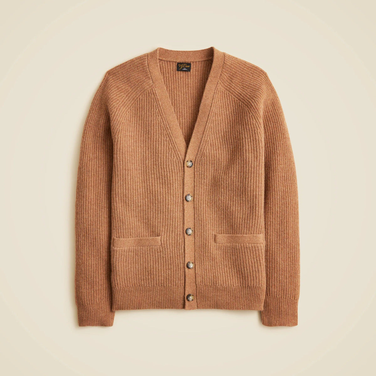 Midweight heathered cashmere ribbed V-neck cardigan