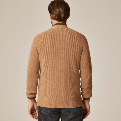 Midweight heathered cashmere ribbed V-neck cardigan