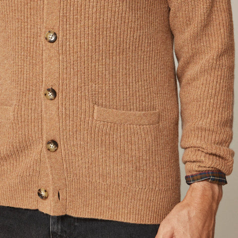 Midweight heathered cashmere ribbed V-neck cardigan