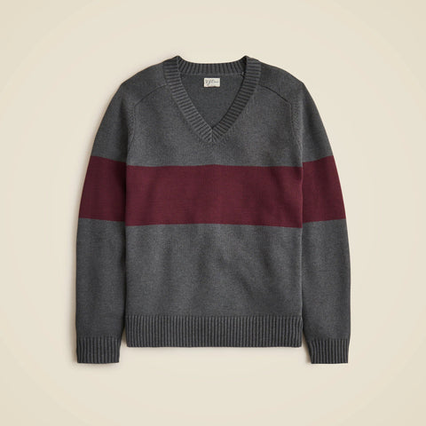 Heritage cotton V-neck sweater in stripe