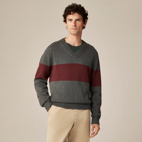 Heritage cotton V-neck sweater in stripe