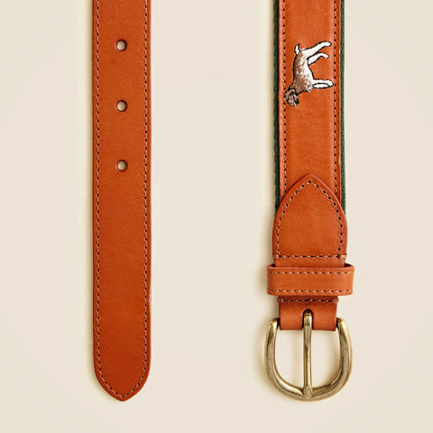 Leather belt with embroidered dogs