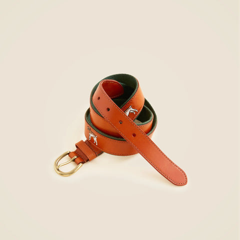 Leather belt with embroidered dogs