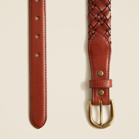 Braided leather belt with round buckle
