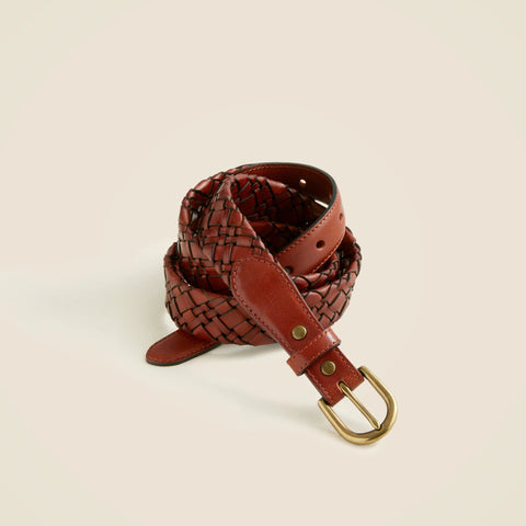 Braided leather belt with round buckle