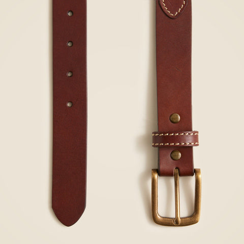Leather belt with square brass buckle