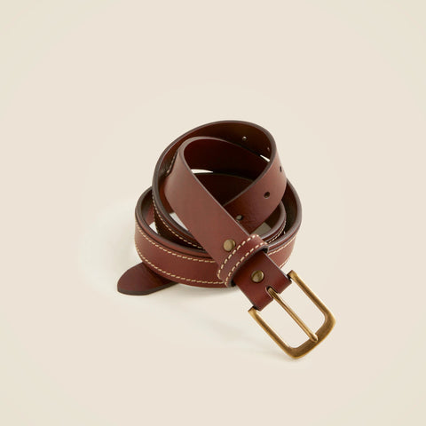 Leather belt with square brass buckle
