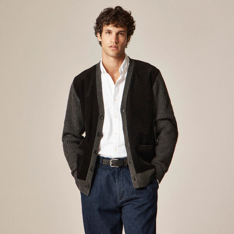 Merino lambswool cardigan with corduroy