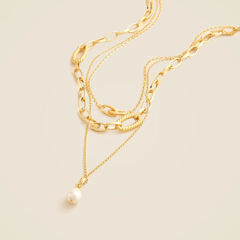 Chainlink necklaces set-of-three with pearls