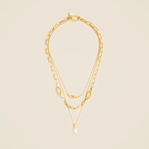 Chainlink necklaces set-of-three with pearls