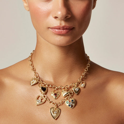 Layered heart charm necklace