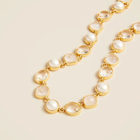 Pearl and stone station necklace