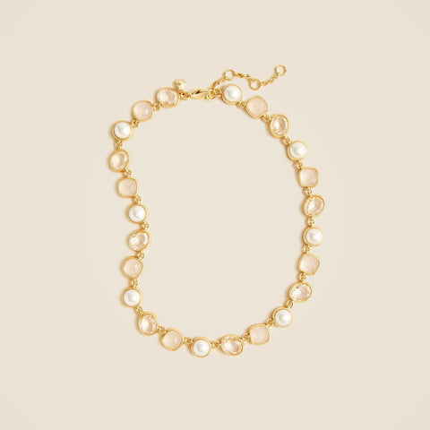 Pearl and stone station necklace