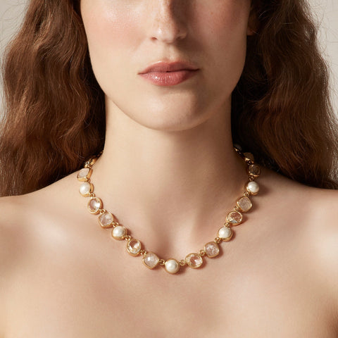 Pearl and stone station necklace
