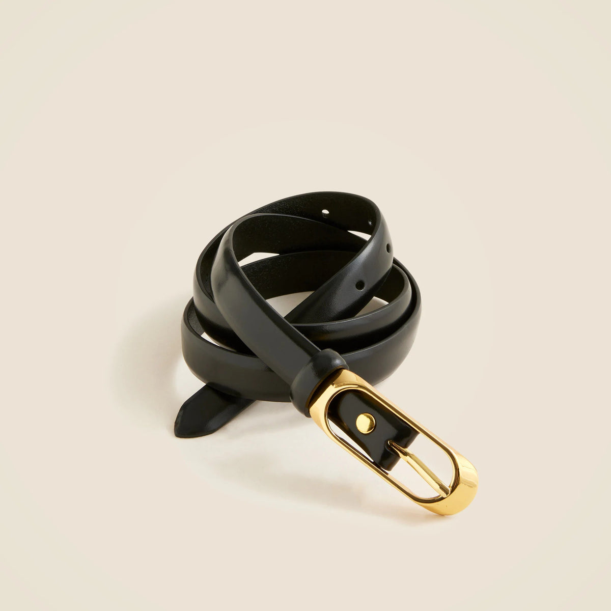Skinny oval-buckle leather belt