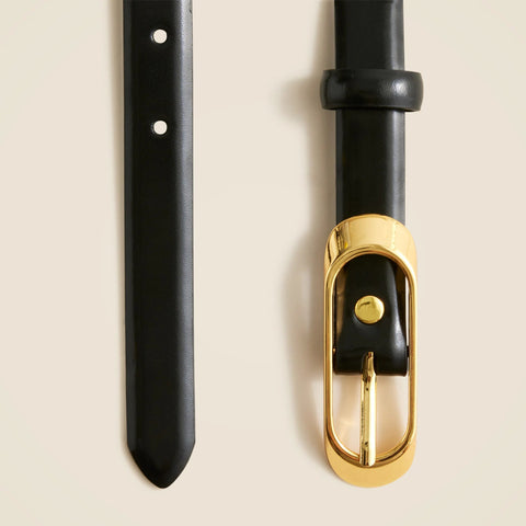 Skinny oval-buckle leather belt
