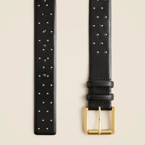 Wide belt in studded Italian leather