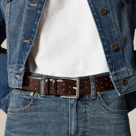 Wide belt in studded Italian leather