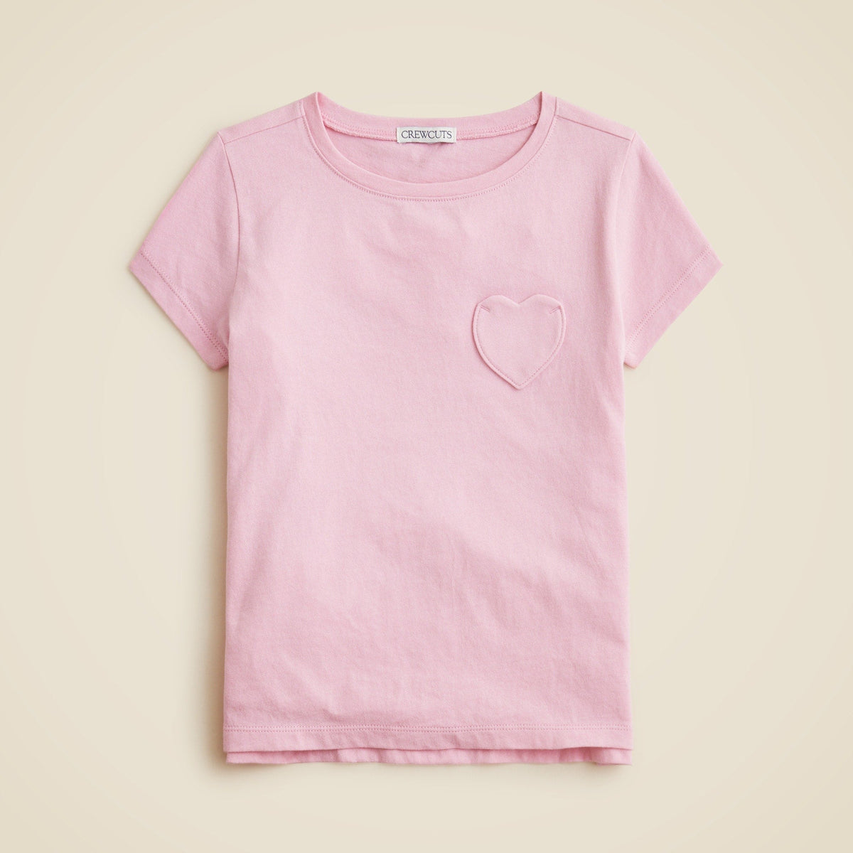 Girls' short-sleeve heart-pocket T-shirt in vintage jersey