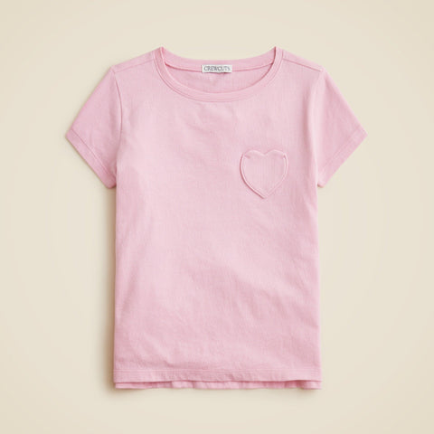 Girls' short-sleeve heart-pocket T-shirt in vintage jersey