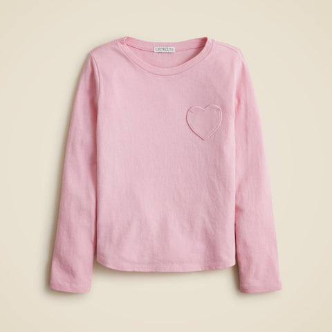 Girls' long-sleeve heart-pocket T-shirt in vintage jersey