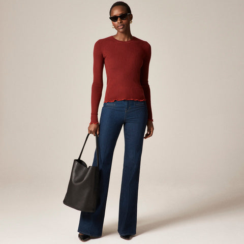 Ribbed featherweight cashmere long-sleeve sweater-tee