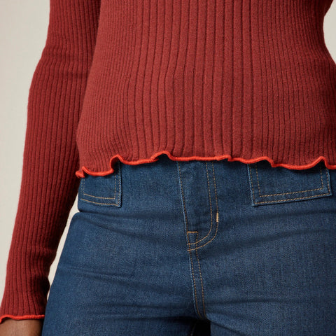 Ribbed featherweight cashmere long-sleeve sweater-tee