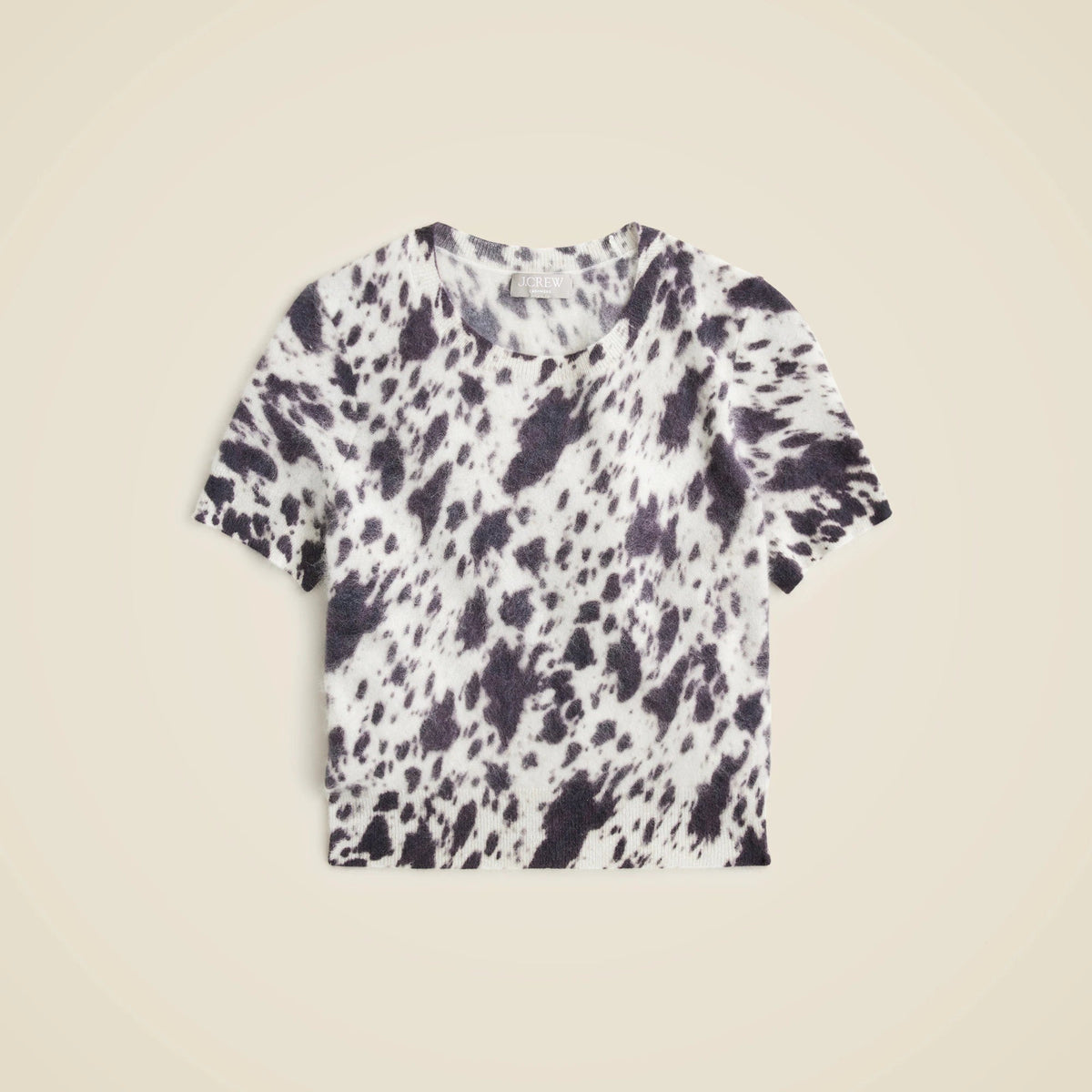 Brushed cashmere T-shirt in cow print