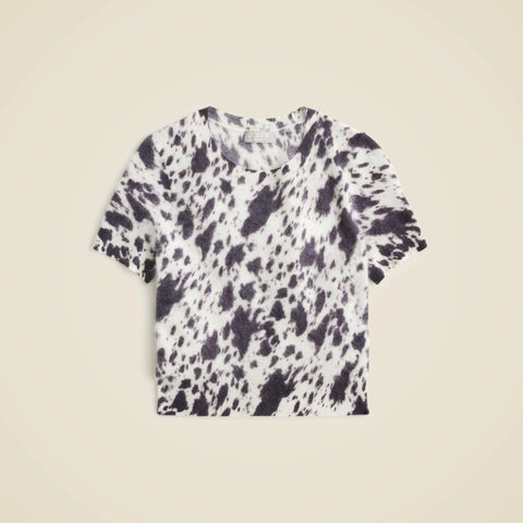 Brushed cashmere T-shirt in cow print