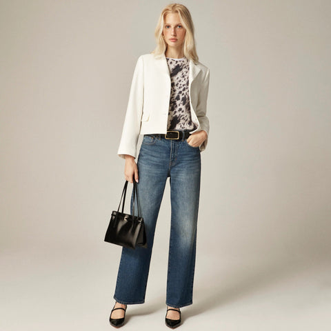 Brushed cashmere T-shirt in cow print