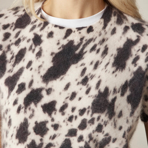 Brushed cashmere T-shirt in cow print