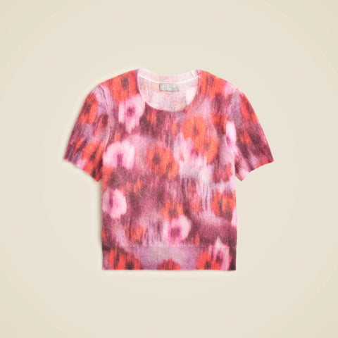 Brushed cashmere T-shirt in watercolor floral print