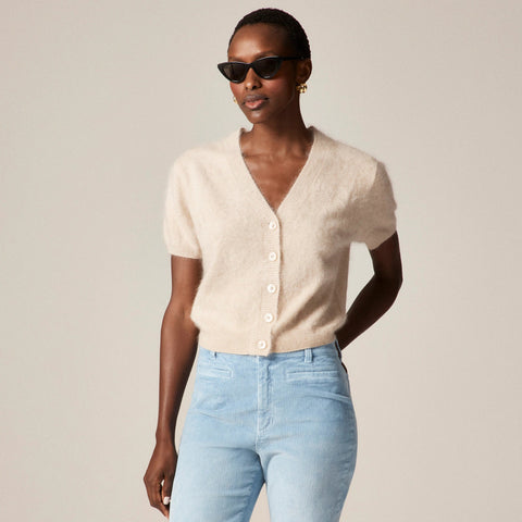 Brushed cashmere short-sleeve cardigan