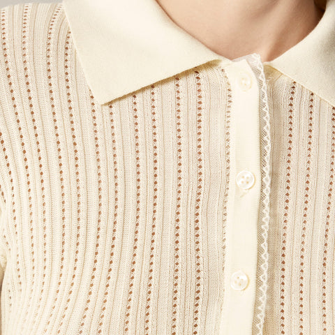 Ribbed tulle-trim sweater-tee in premium ultra-fine cotton