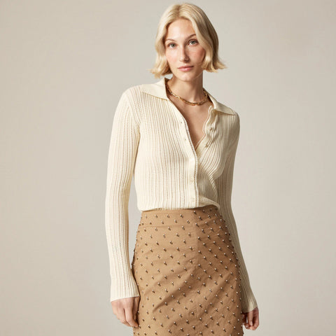 Ribbed tulle-trim sweater-tee in premium ultra-fine cotton