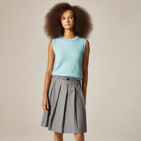 Cashmere cable-knit sweater shell with contrast trim