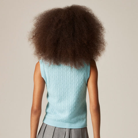 Cashmere cable-knit sweater shell with contrast trim