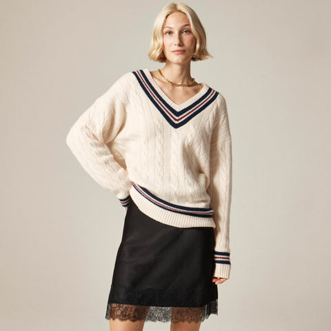 Cashmere cable-knit cricket sweater