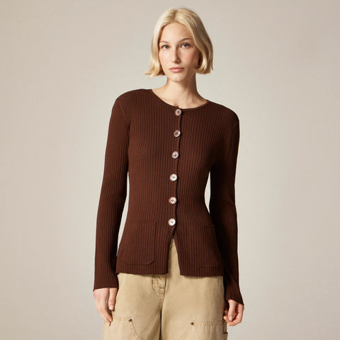 Super-stretch ribbed cardigan