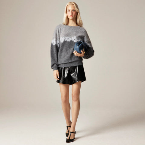 Brushed cashmere relaxed crewneck sweater in floral print