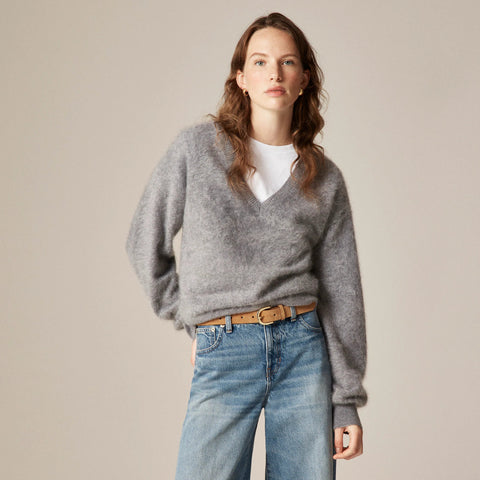 Brushed cashmere V-neck sweater